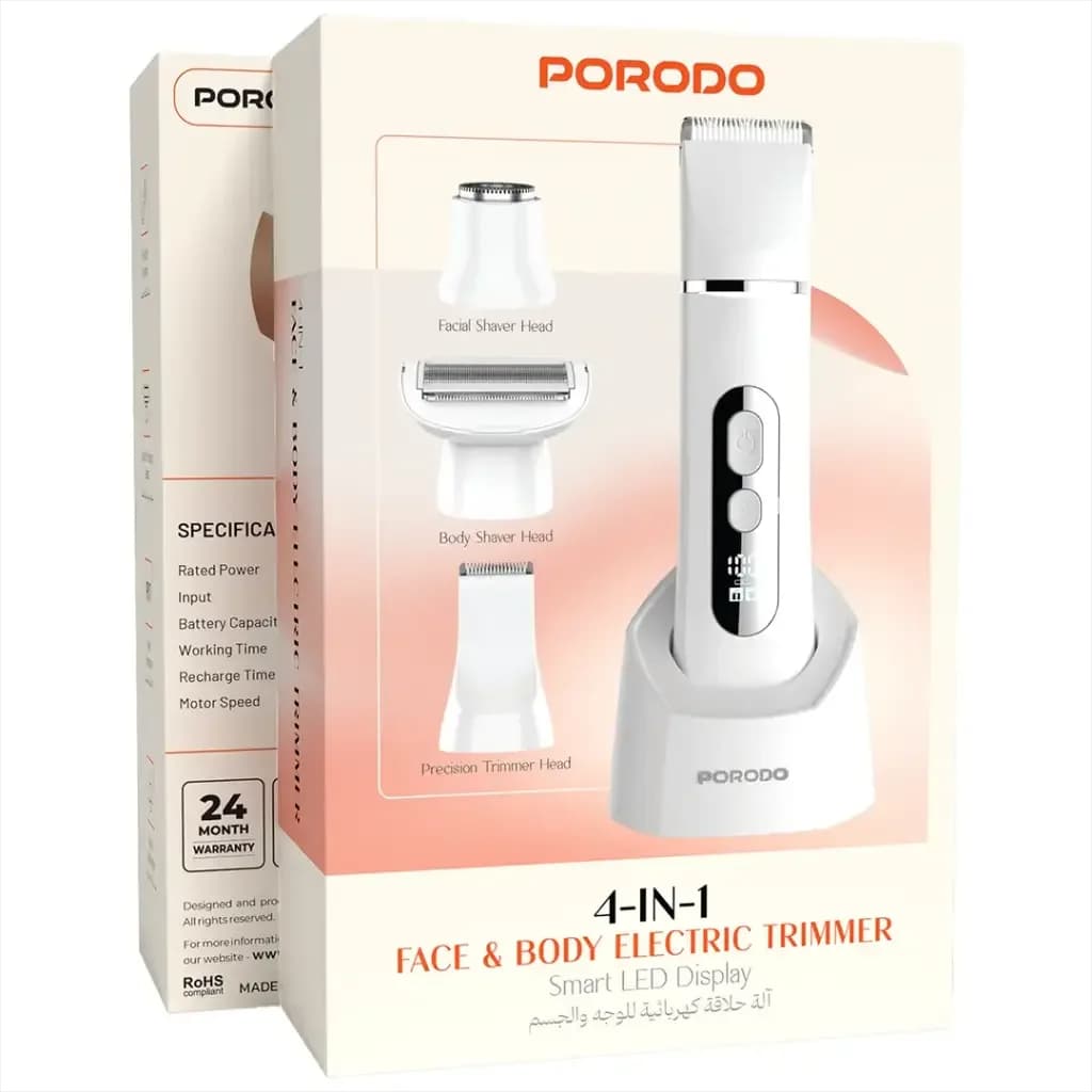 Porodo Lifestyle 4 in 1 Trimmer with Base and Light - White