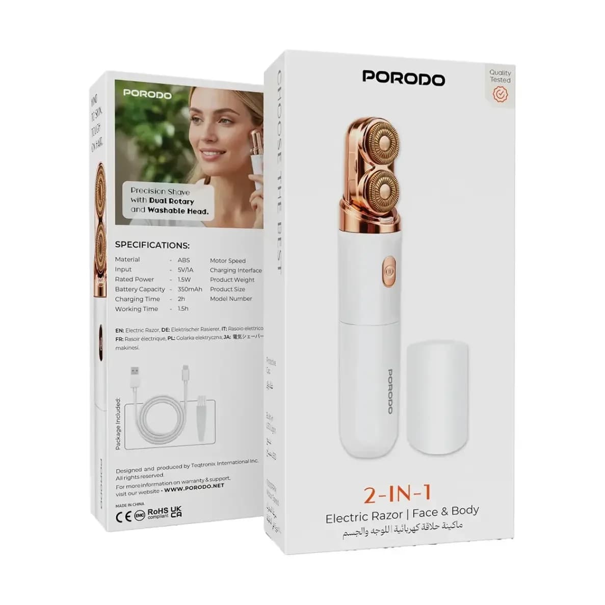 Porodo Lifestyle 2-in-1 Electric Razor For Face and Body - White
