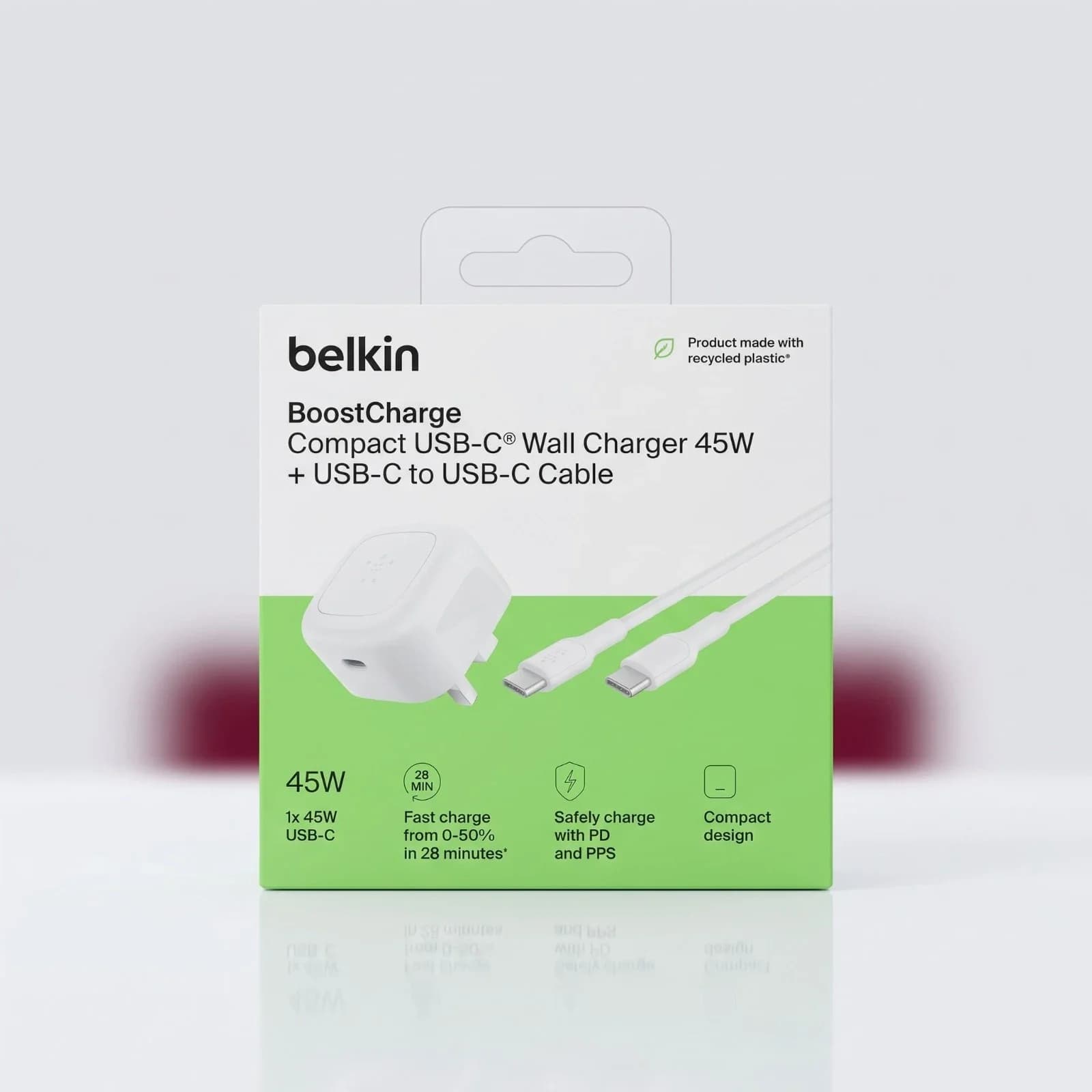 Belkin Wall Charger 45W USB-USB-C to USB-C - White