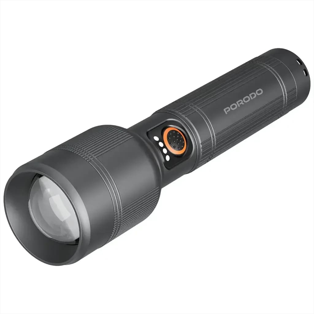 Porodo LumaLite 30W LED Waterproof Flashlight with USB-C Rechargeable+700M Throw+ 5000mAh Battery - Gray