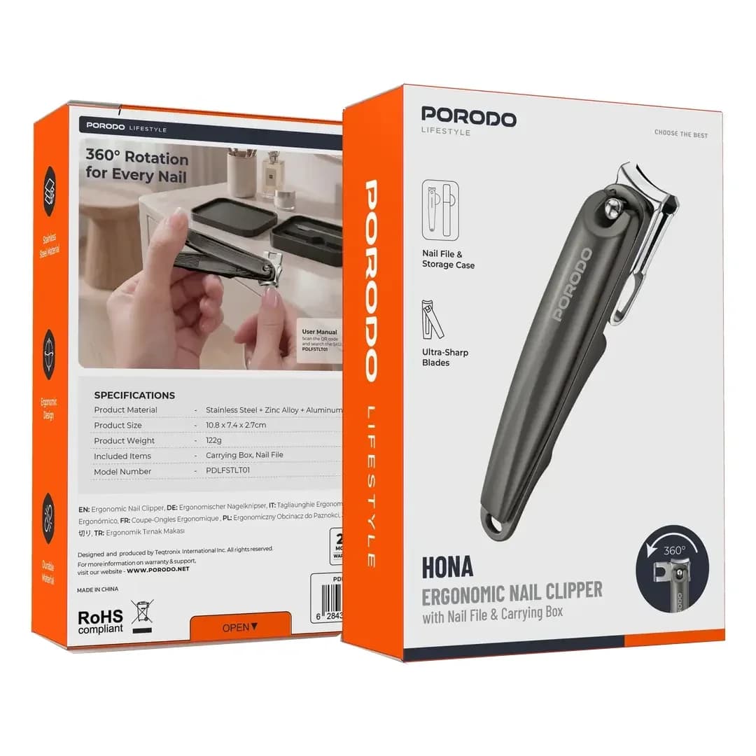 Porodo Lifestyle Premium Stainless Steel Nail Clipper Set - Grey