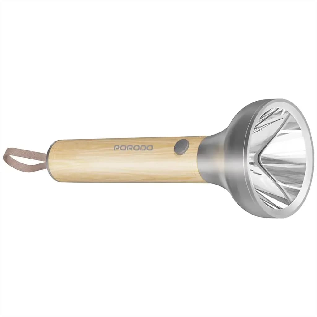 Porodo Birch 300 LED Flashlight with USB-C Rechargeable +150M Throw+ 2800mAh Battery - Wooden