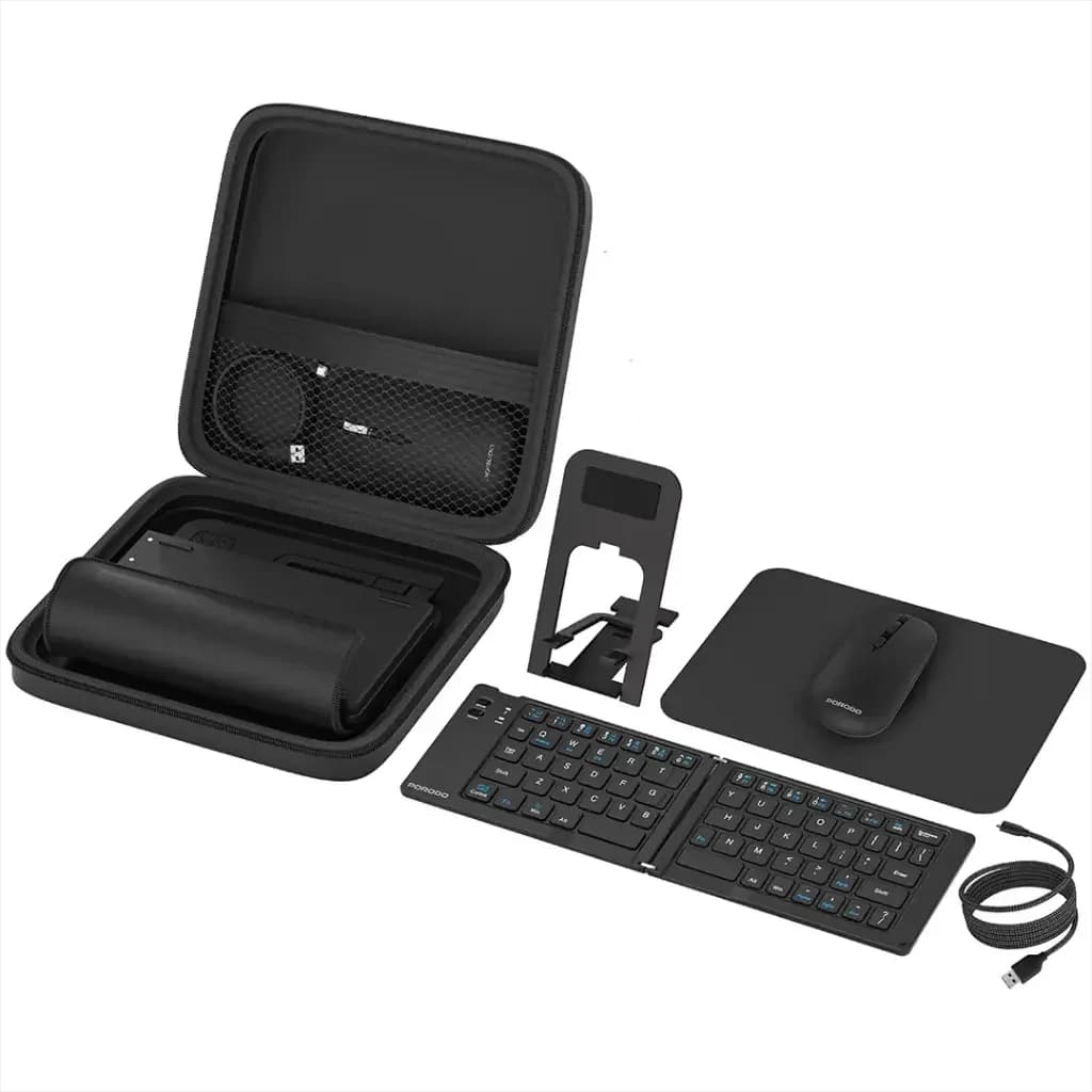 Porodo 6-in-1 Keyboard & Mouse Set Magnetic Cable, Phone Stand & Travel Case