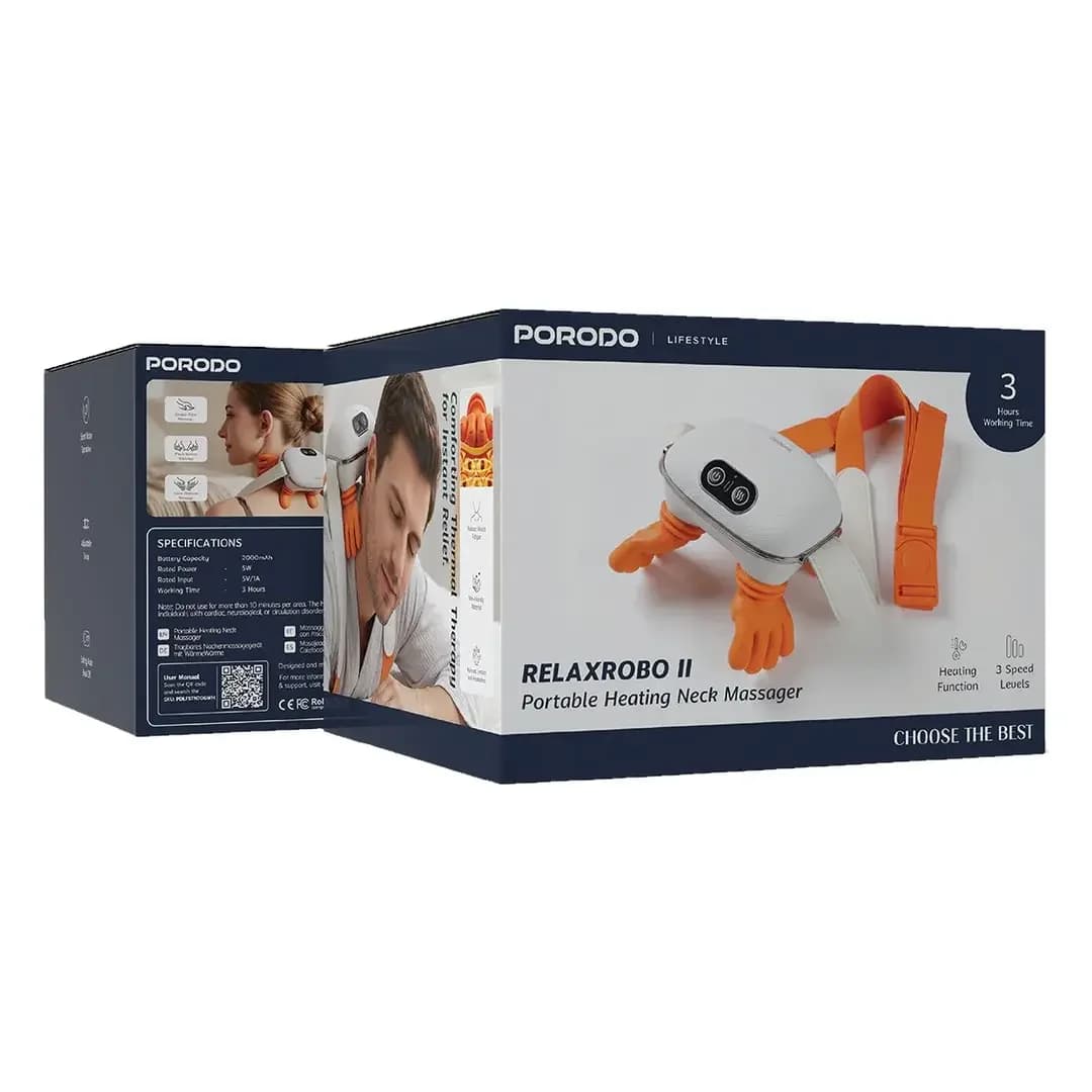 Porodo Lifestyle Portable Neck Massager with Heat - Orange & White