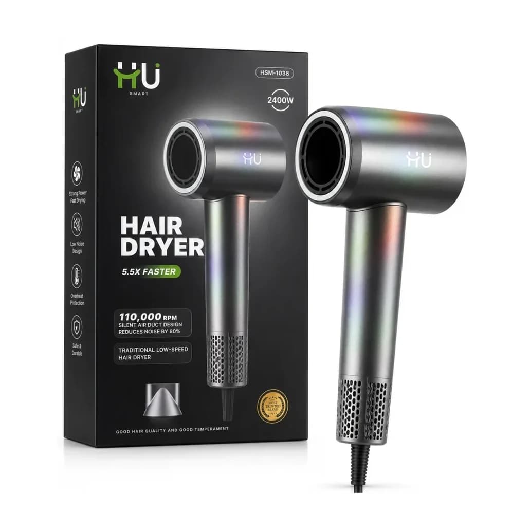 HU High-Speed Lightweight Hair Dryer 2400W, Fast Drying Ionic Blow Dryer with Powerful Airflow, Frizz-Free Styling HSM-1038
